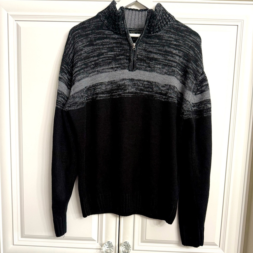 Park Slope Men’s S Large Black/Grey Long Sleeve 1/2 Zip Sweater Stand Up Collar